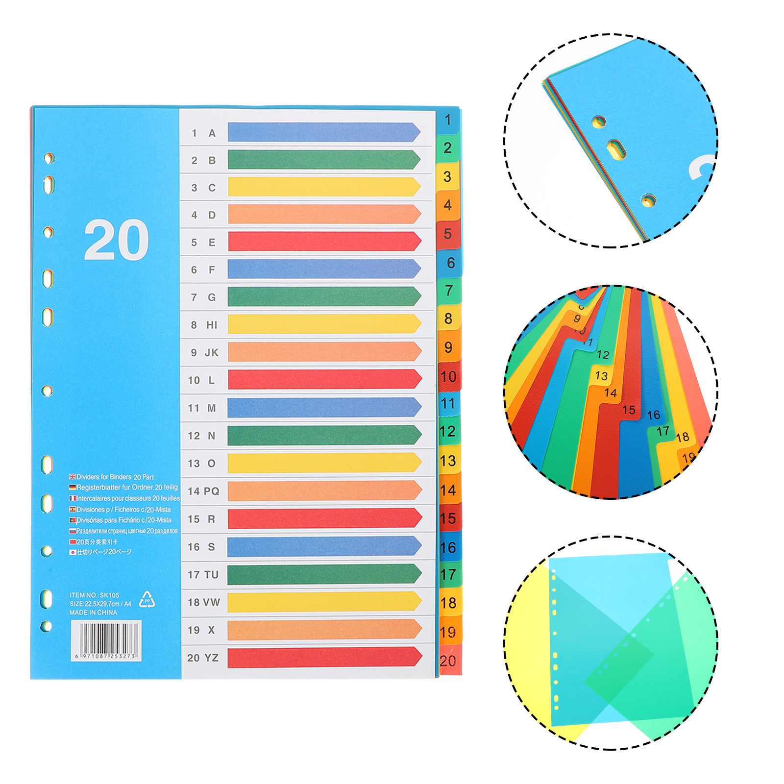 Tab Divider A4 - 5 intercalaires pour classeur, onglets en